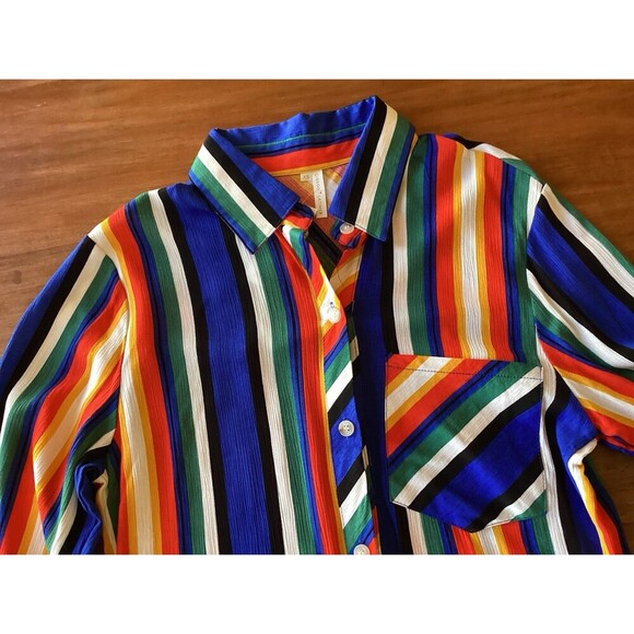 NWT Gibson Latimer Long Sleeve Button Up Maxi Dress Colorful Striped XS - Picture 3 of 5